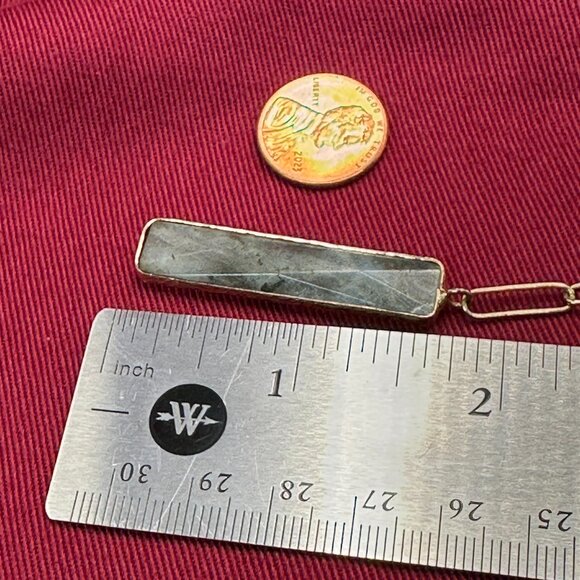 Serefina “Paper Clip” Chain & Light Green/Gray Stone Pendant Necklace - Picture 12 of 14